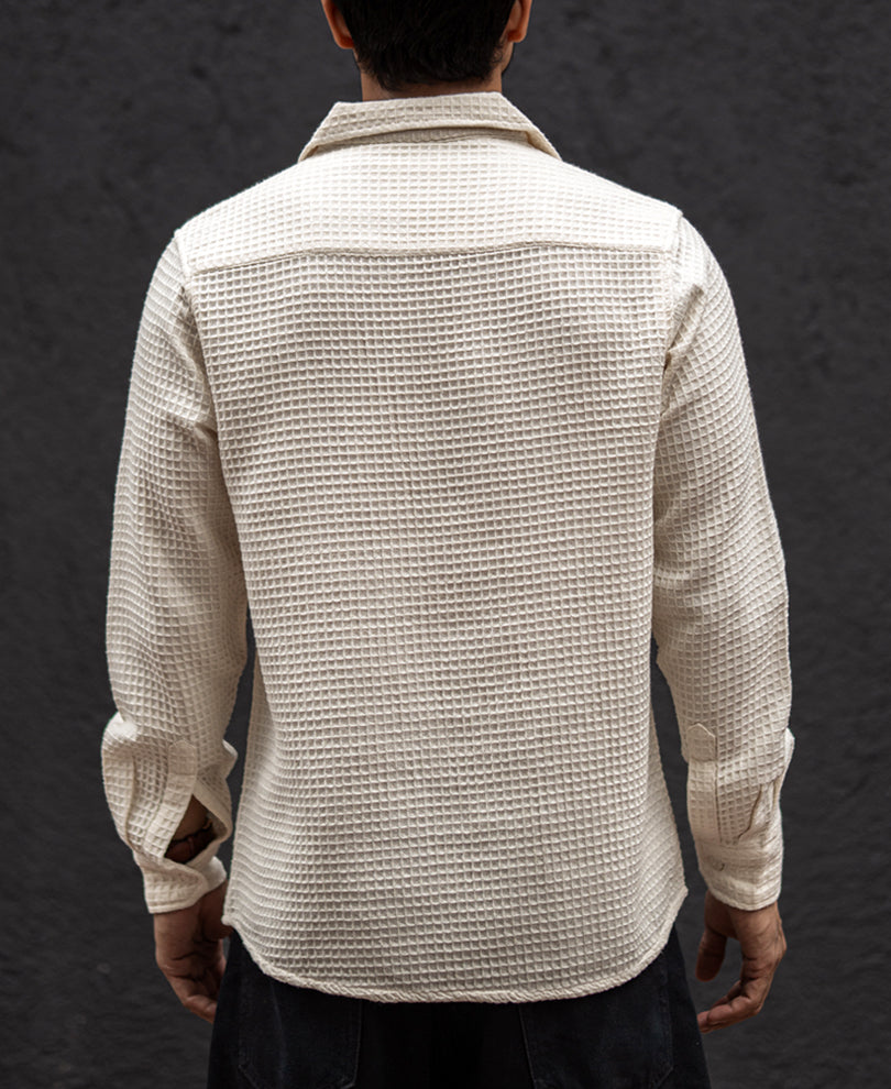 Off-White Waffle Regular Fit Full Sleeves Shirt