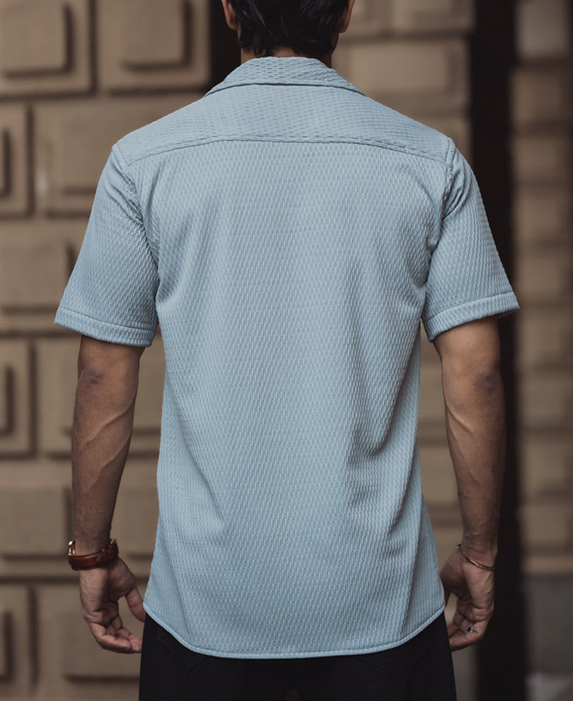 Grey Structured Plain Regular Fit Half Sleeve Cuban Collar Shirt