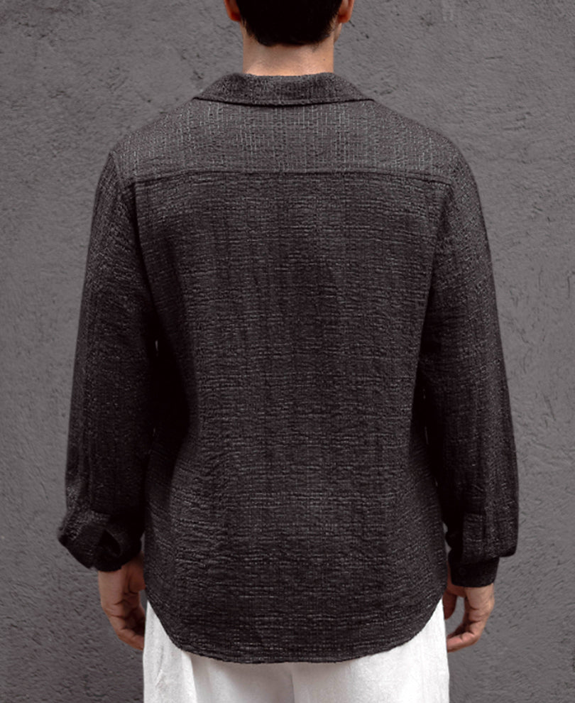 Black Kurta Style Regular Fit Full Sleeves Shirt