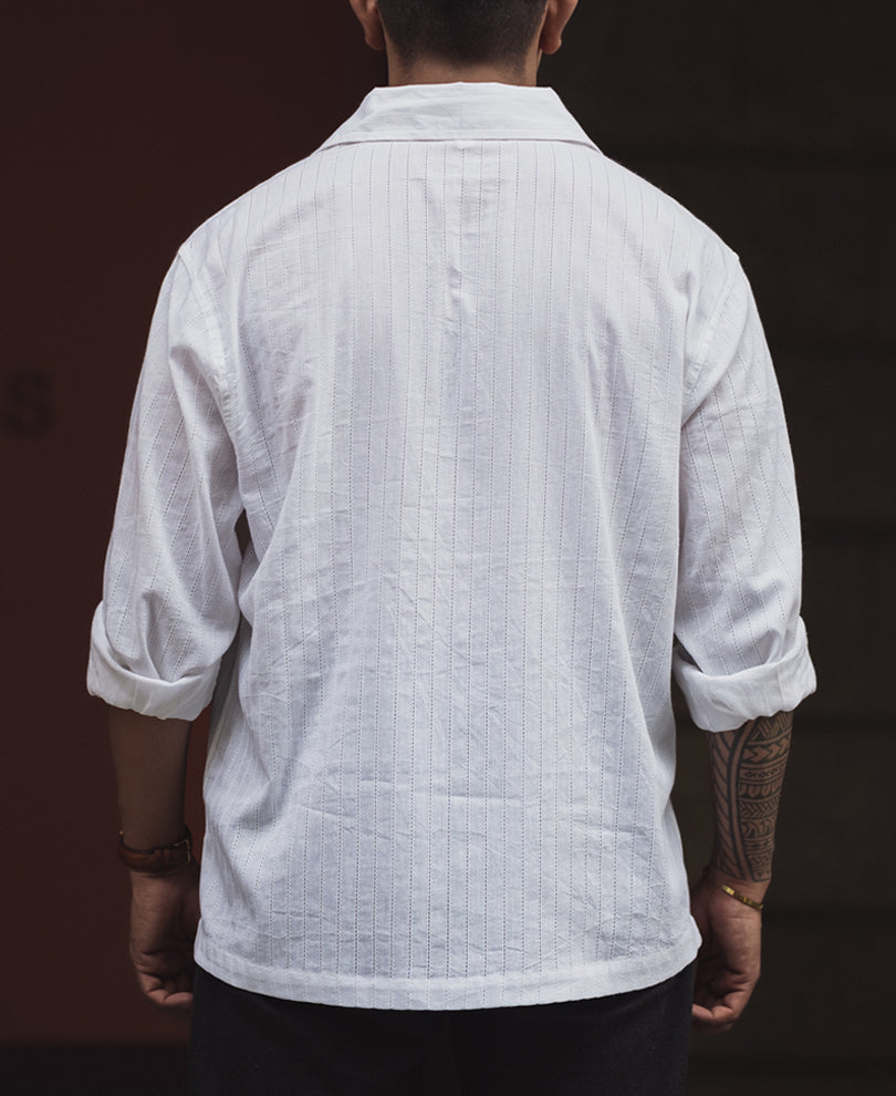 White Regular Fit Cotton Full Sleeve Self Design Shirt