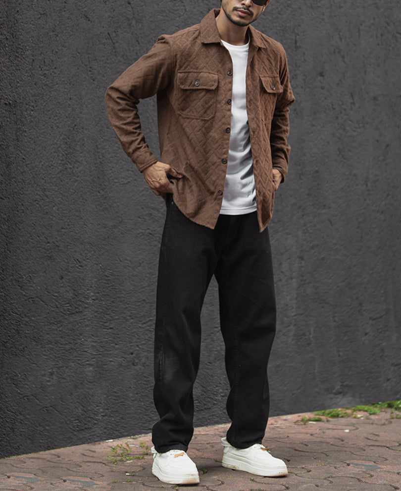 Dark Brown Regular Fit Full Sleeves Shirt