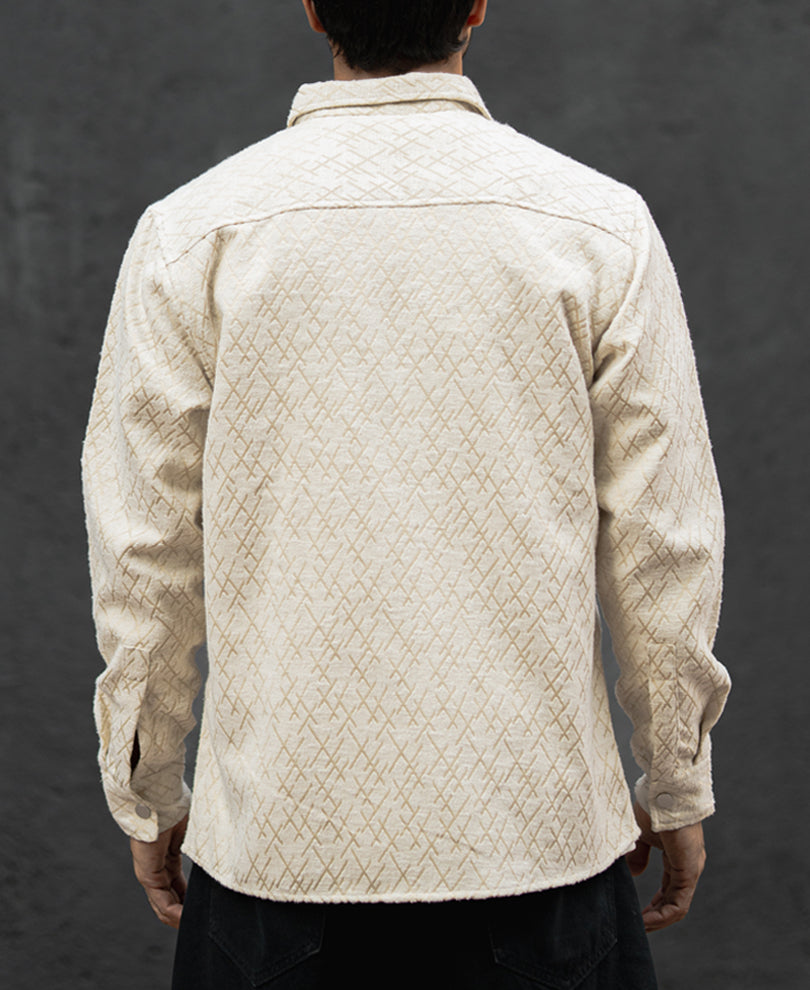 Cream Double Pockets Regular Fit Full Sleeves Shirt