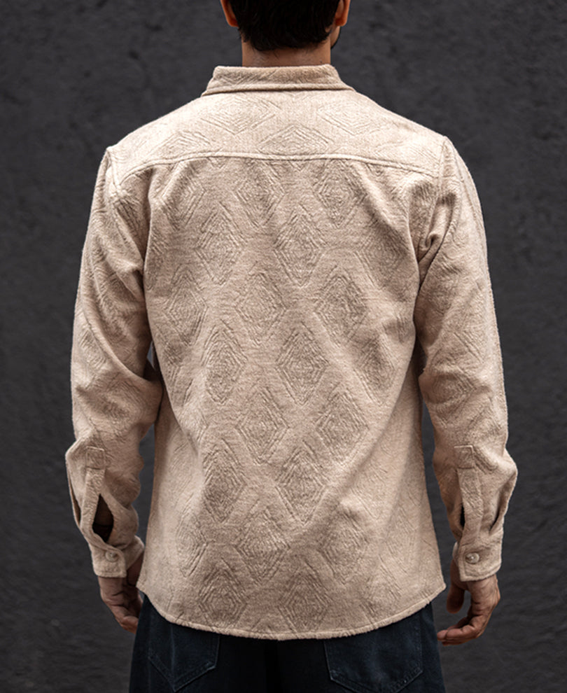Light Khaki Regular Fit Full Sleeves Shirt With Double Pocket