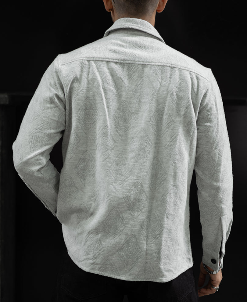 Plain Grey Structured Regular Fit Full Sleeves Shirt