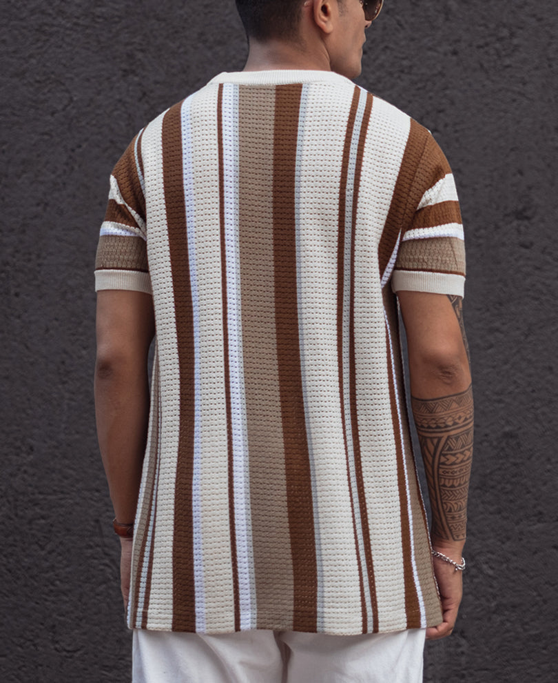 Multicolor Regular Fit Striped Half Sleeves T Shirt