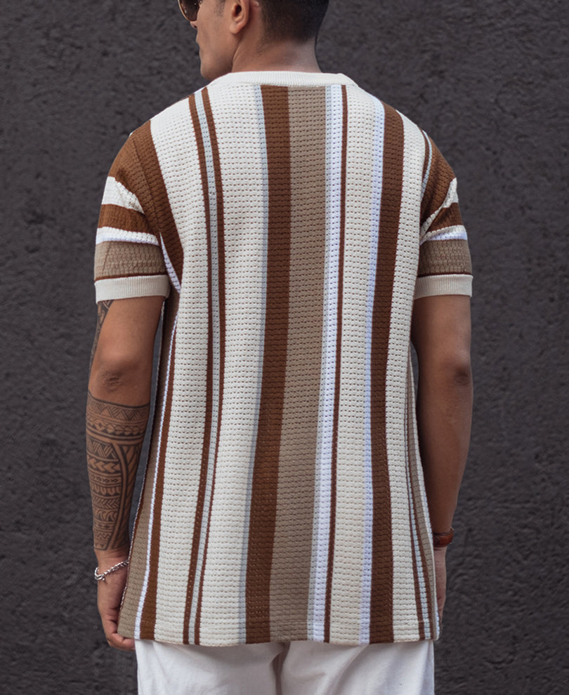 Multicolor Regular Fit Striped Half Sleeves T Shirt