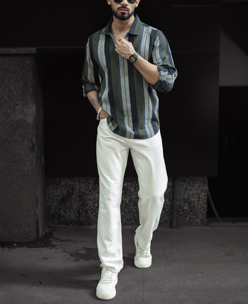 Multi Colour Regular Fit Striped Full Sleeves Shirt