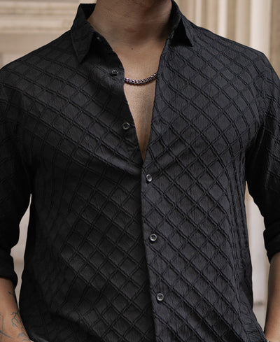 Black Structured Regular Fit Full Sleeves Shirt