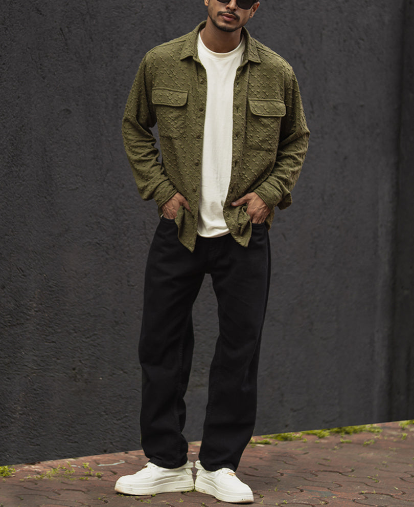 Olive Green Structured Regular Fit Full Sleeves Shirt