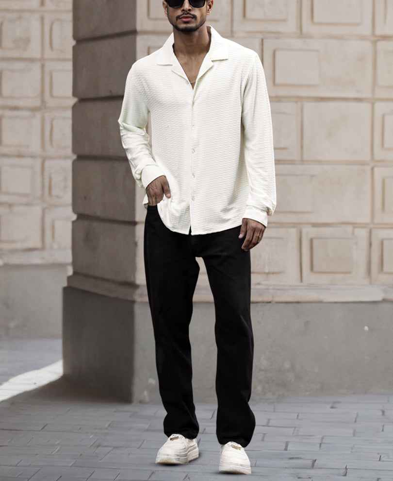 White Structured Full Sleeves Regular Fit Shirt