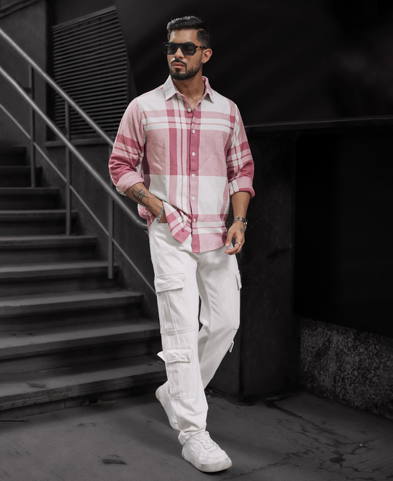 Mauve Pink Regular Fit Full Sleeve Checkered Shirt