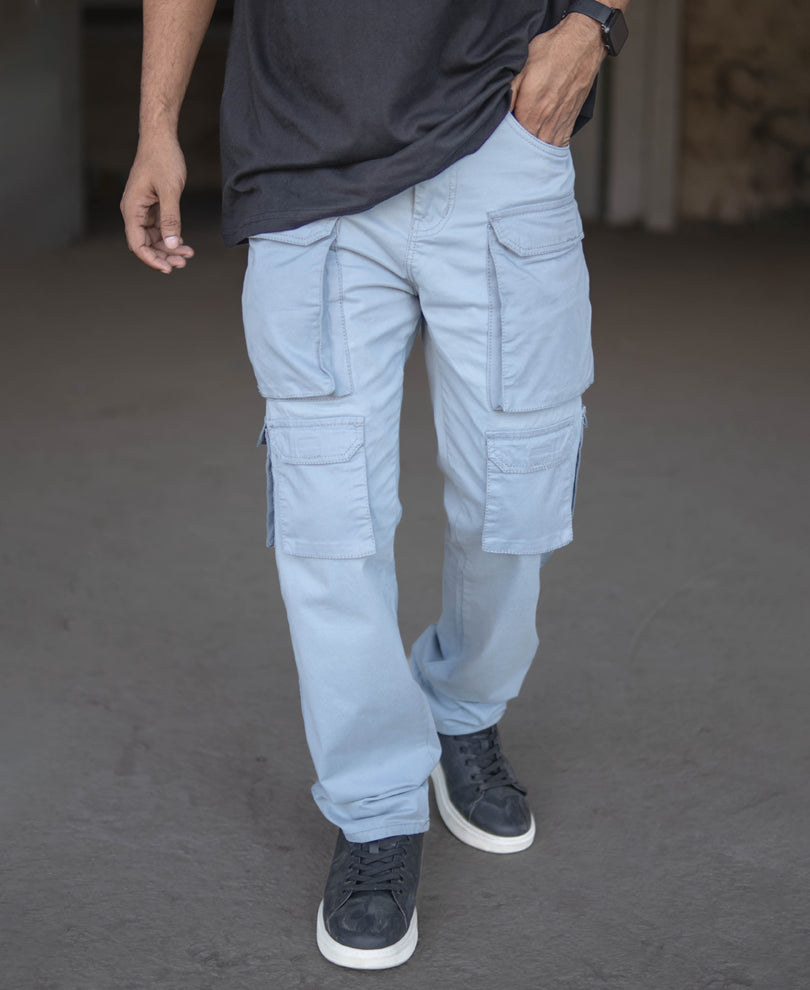 Sky Blue Baggy Fit Cargo Pant
