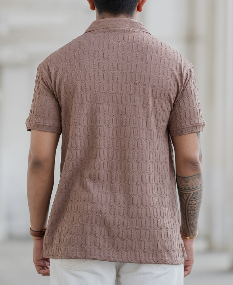 Dusty Brown Textured Polo T-Shirt