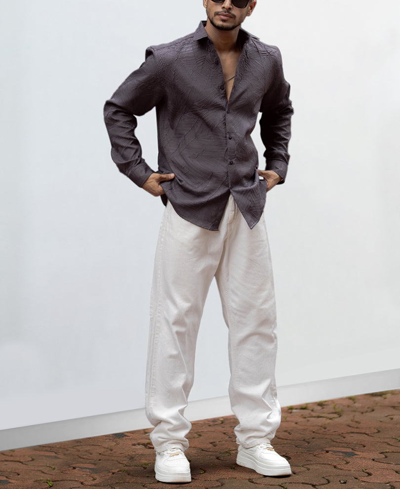 Dark Grey Regular Fit Full Sleeves Shirt.