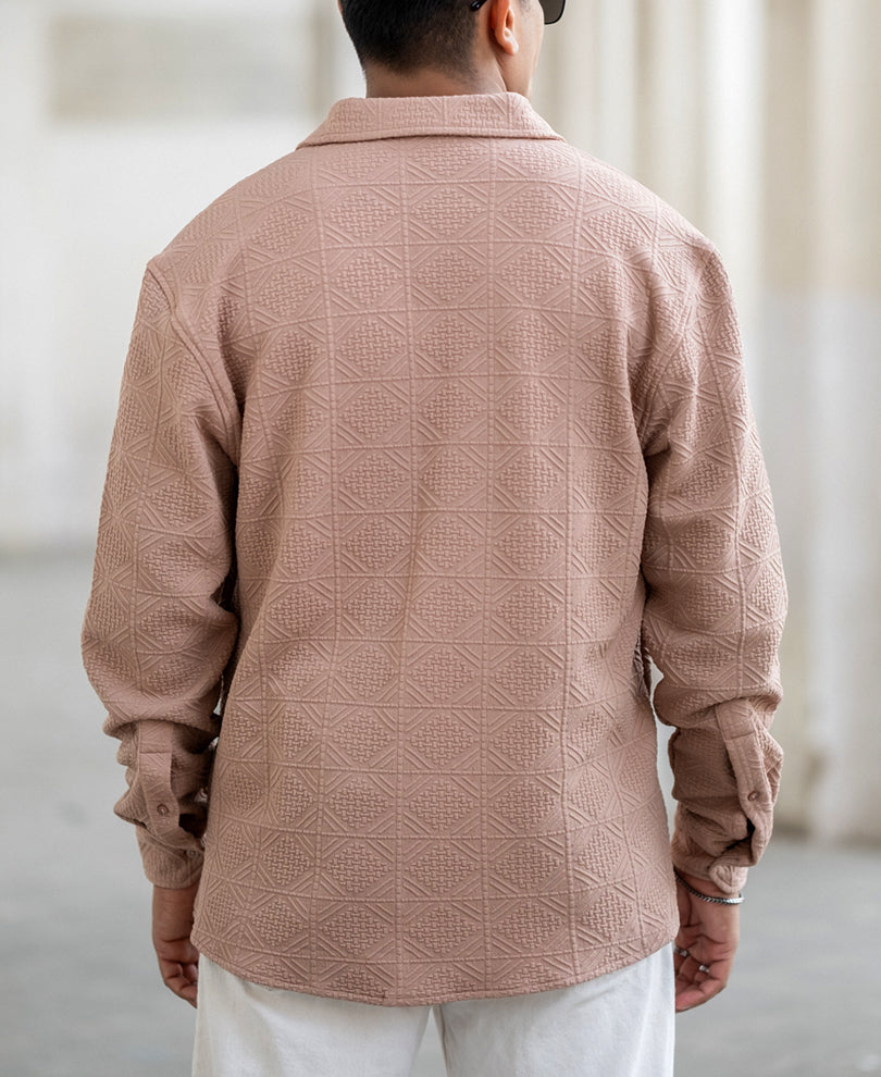 Beige Structured Full Sleeves Regular Fit Shirt