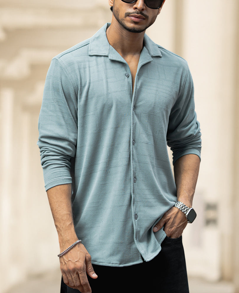 Sky Blue Regular Fit Plain Full Sleeves Shirt