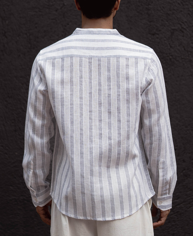 White And Grey Regular Fit Full Sleeves Shirt