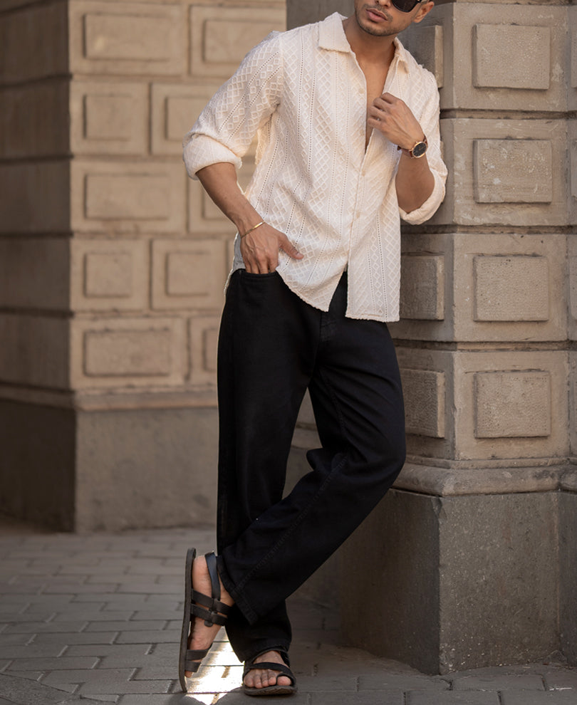 Off-White Structured Regular Fit Full Sleeves Shirt