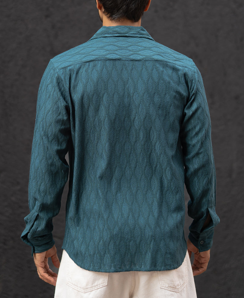 Teal Blue Regular Fit Full Sleeves Shirt