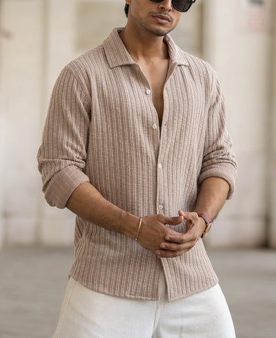 Beige Structured Stripe Shirt