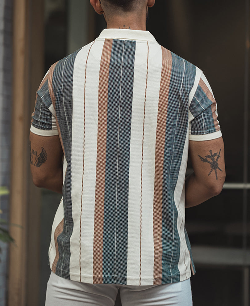 Multicolour Striped Regular Fit Half Sleeves T-Shirt