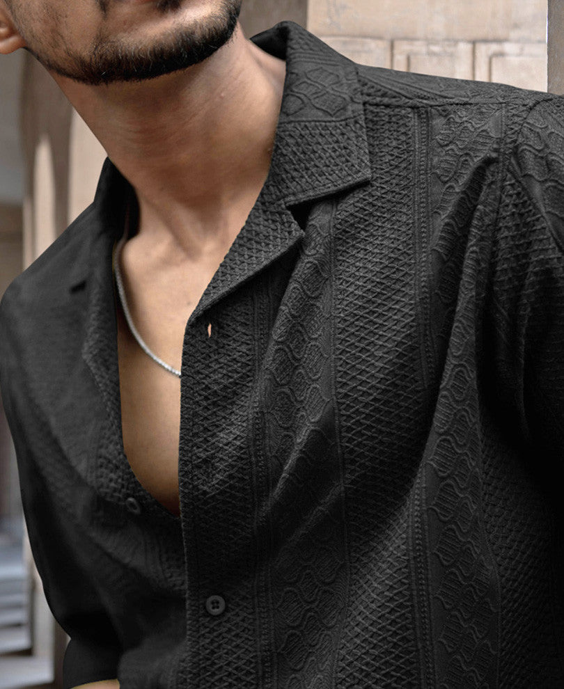 Black Regular Fit Full Sleeves Shirt