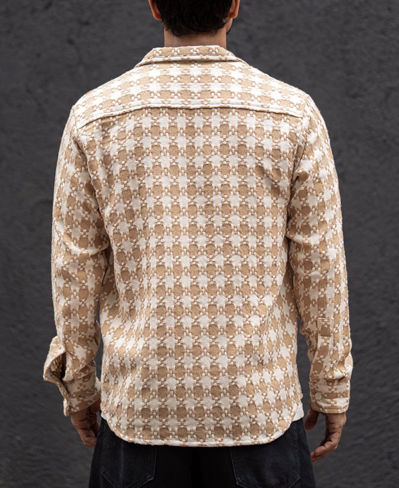 Beige Checks Regular Fit Full Sleeves Shirt
