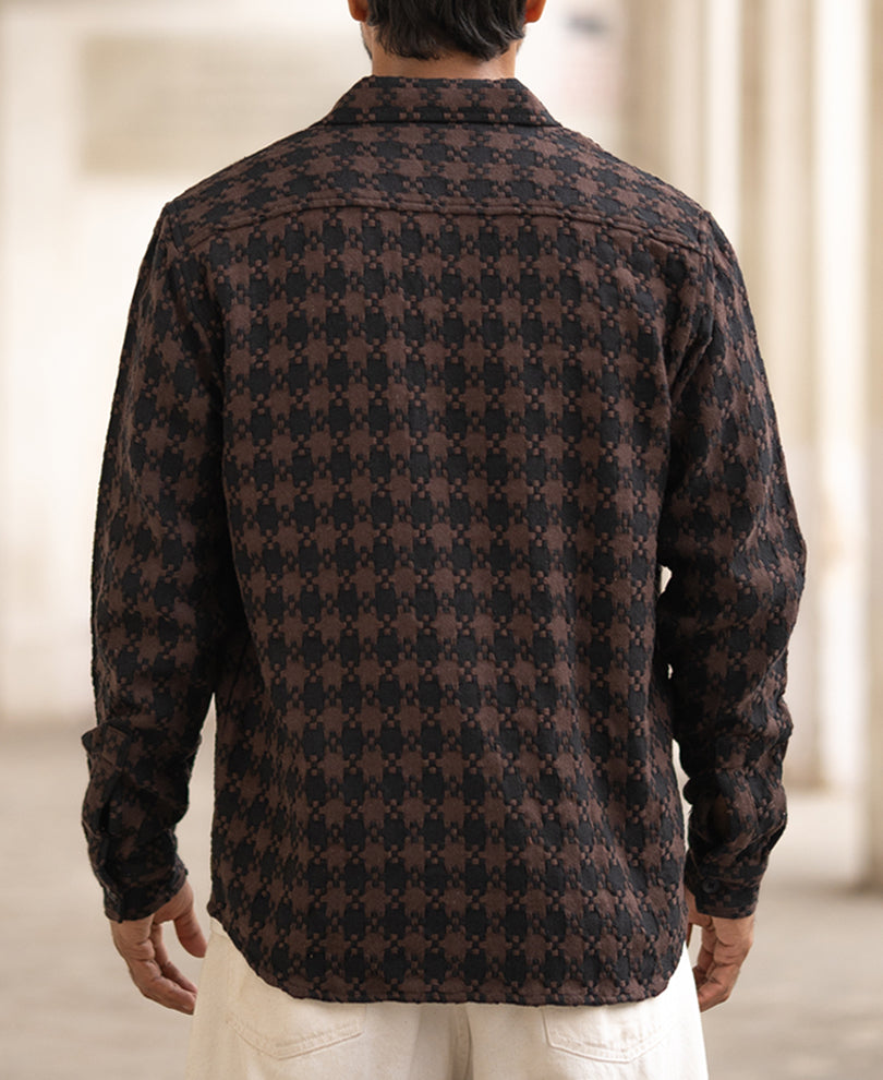 Brown And Black Structured Regular Fit Full Sleeves Shirt