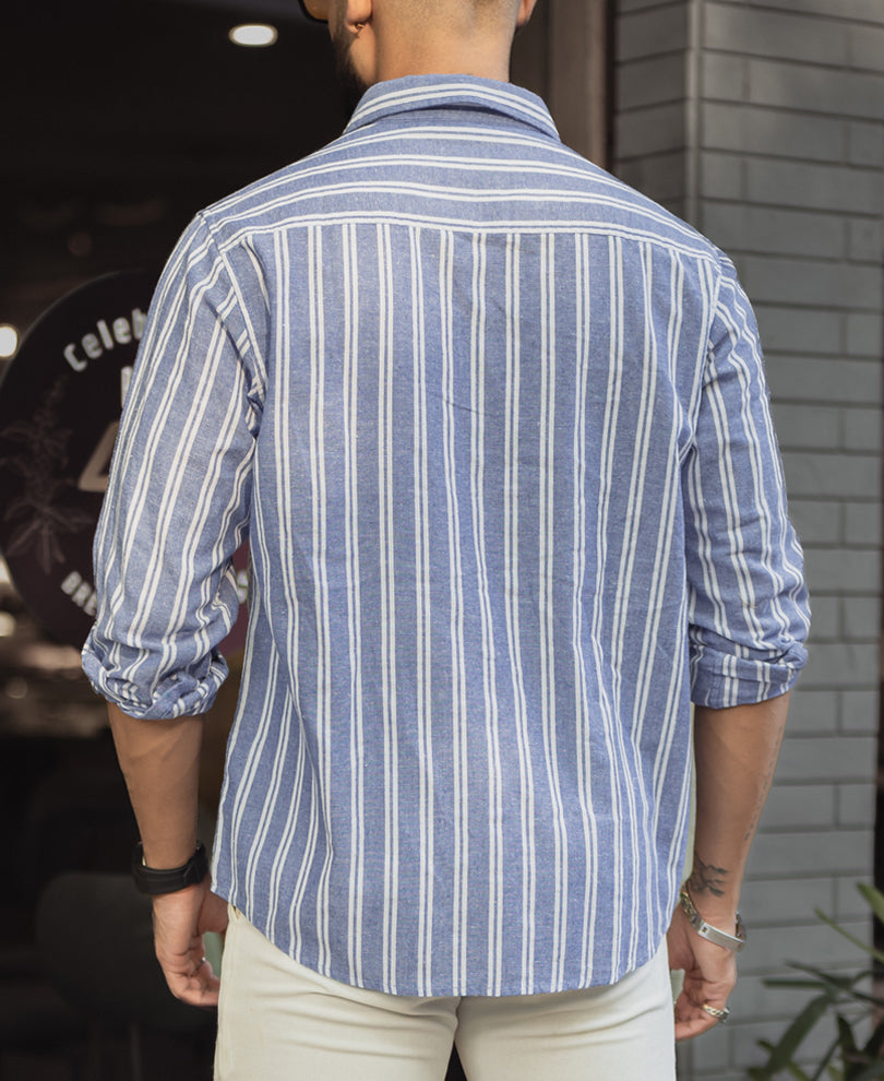 Blue And White Stripes Regular Fit Shirt