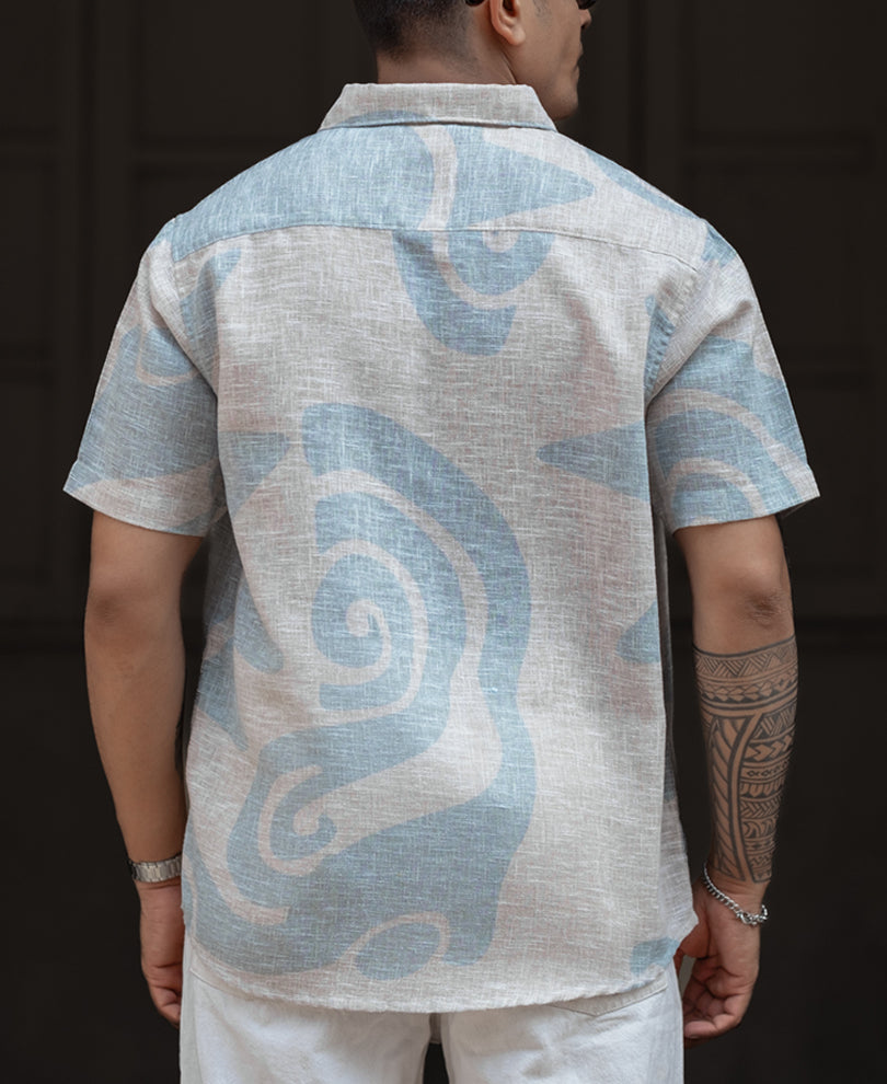Light Blue And Beige Regular Fit Half Sleeves Shirt