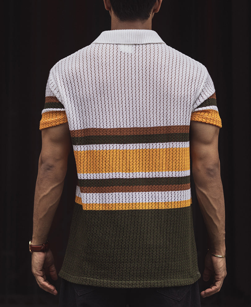 Multi Colour Crochet Regular Fit Half Sleeves T-Shirt