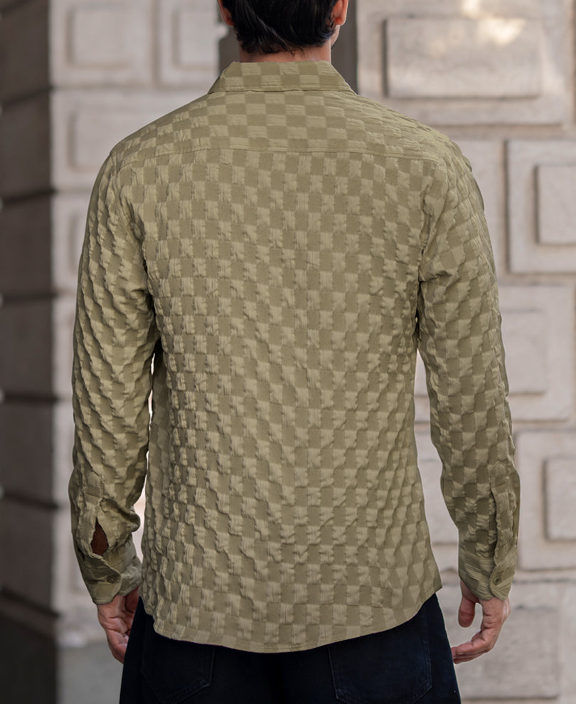 Olive Structured Full Sleeves Regular Fit Shirt