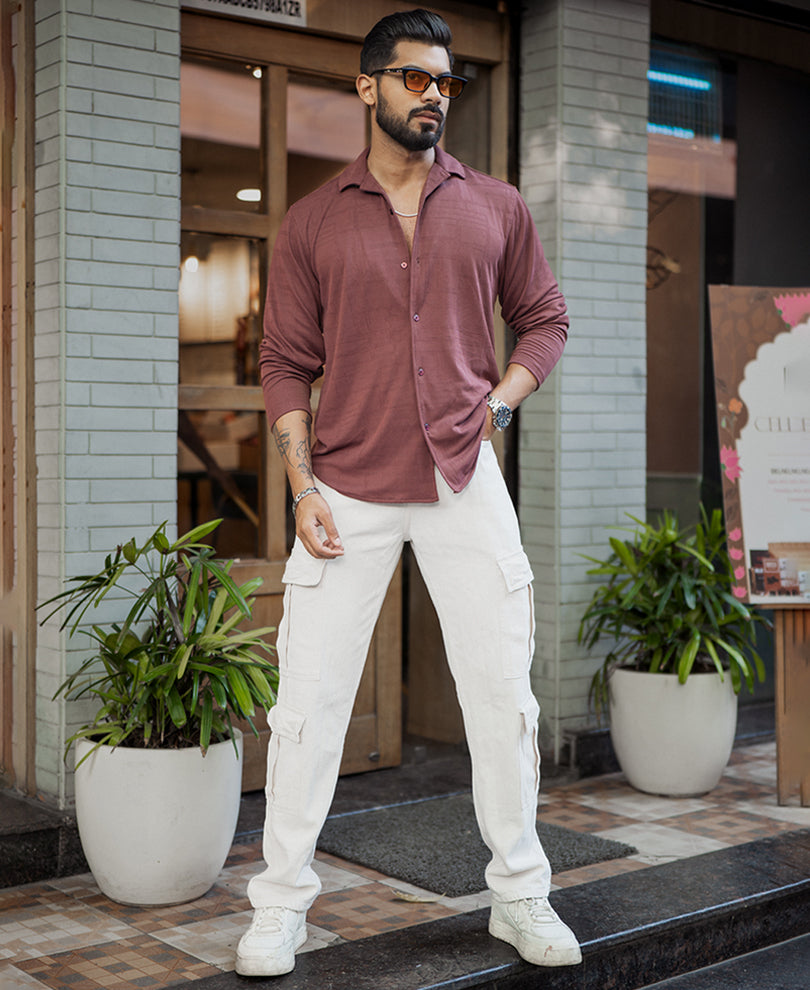 Wine Regular Fit Plain Full Sleeves Shirt