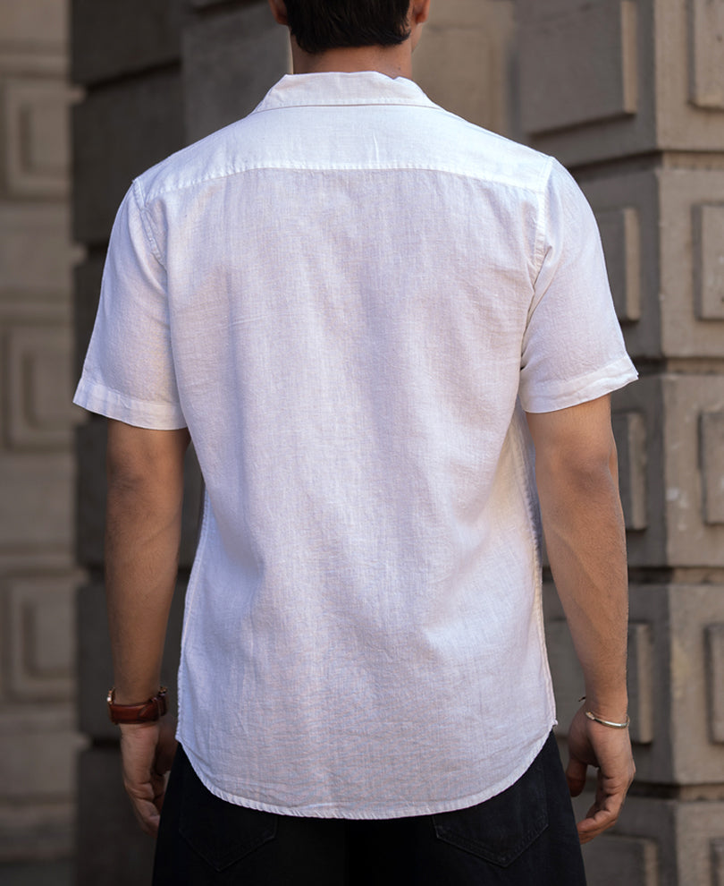 White Linen Regular Fit Half Sleeves Shirt