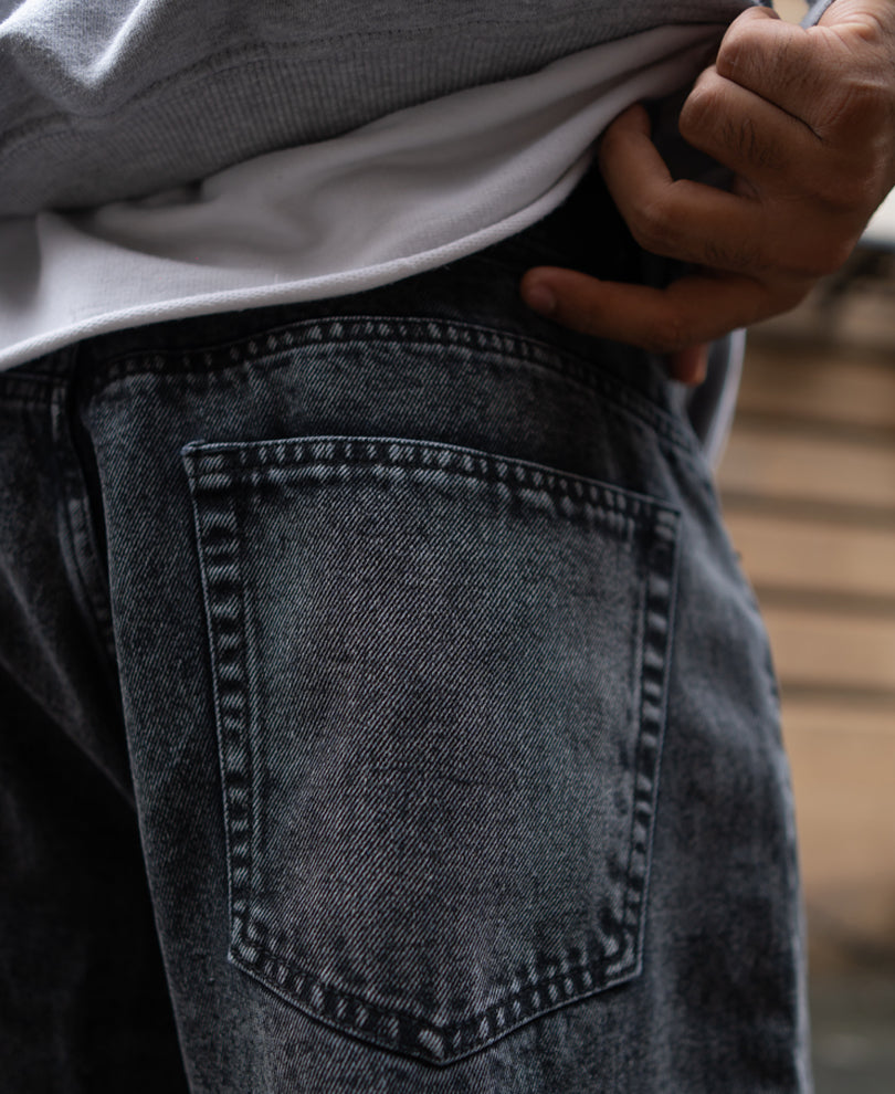 Charcoal Black Basic Baggy Fit Denim Jeans