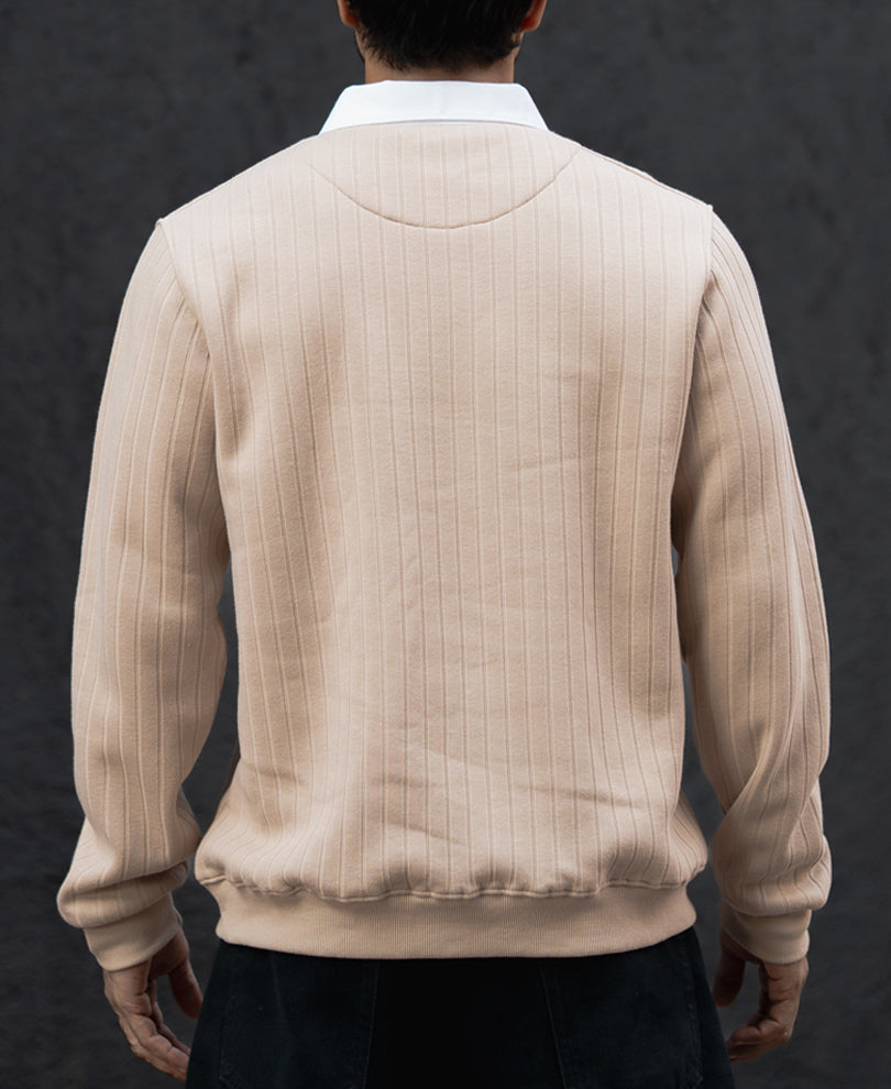 Light Beige Full Sleeves Regular Fit T-Shirt