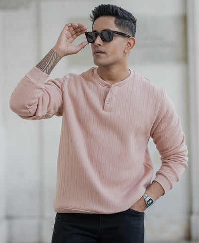 Dusty Peach Regular Fit Full Sleeves T-Shirt
