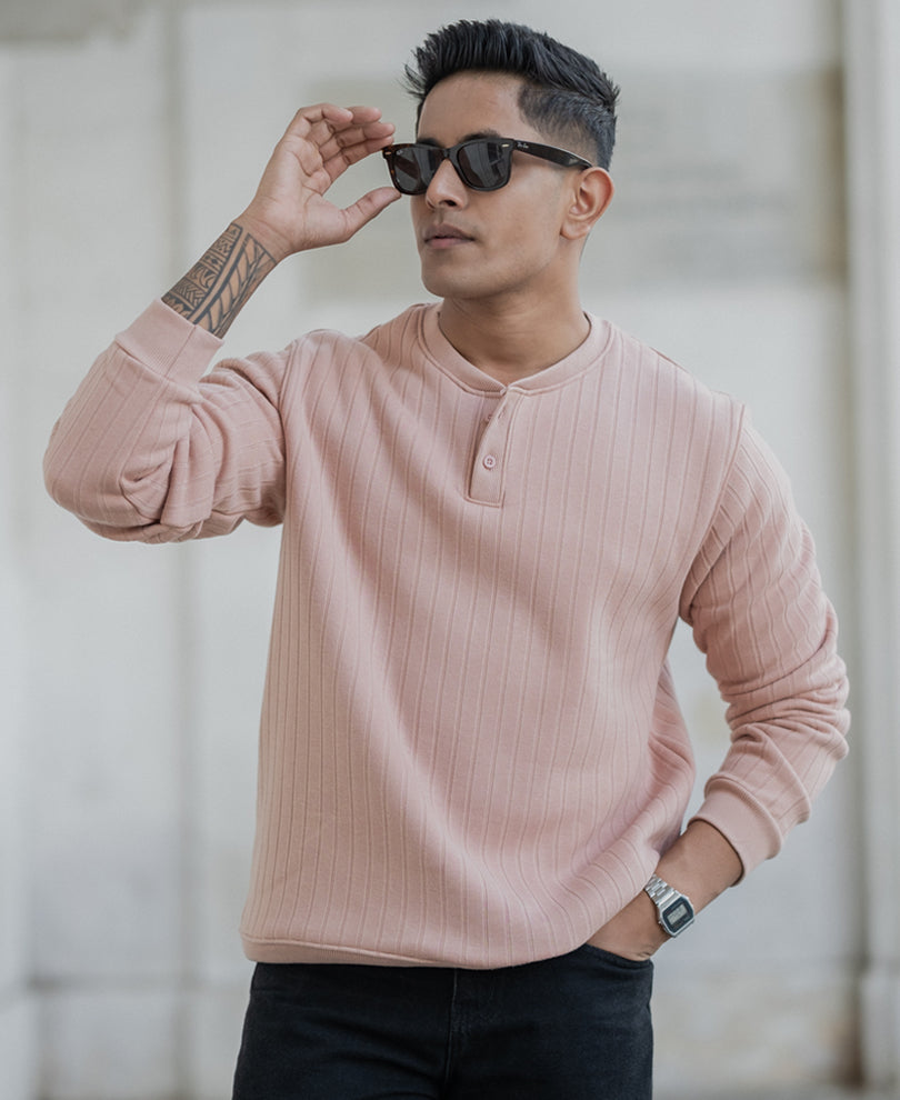 Dusty Peach Regular Fit Full Sleeves T-Shirt