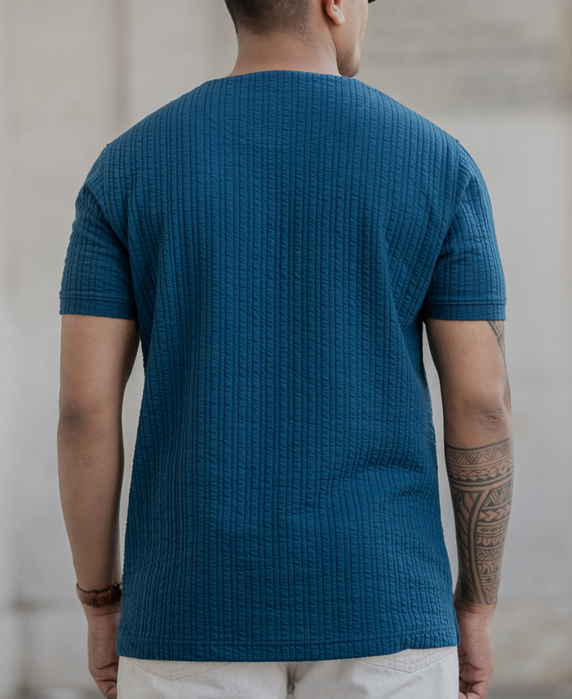 Blue Structured Stripe T-Shirt