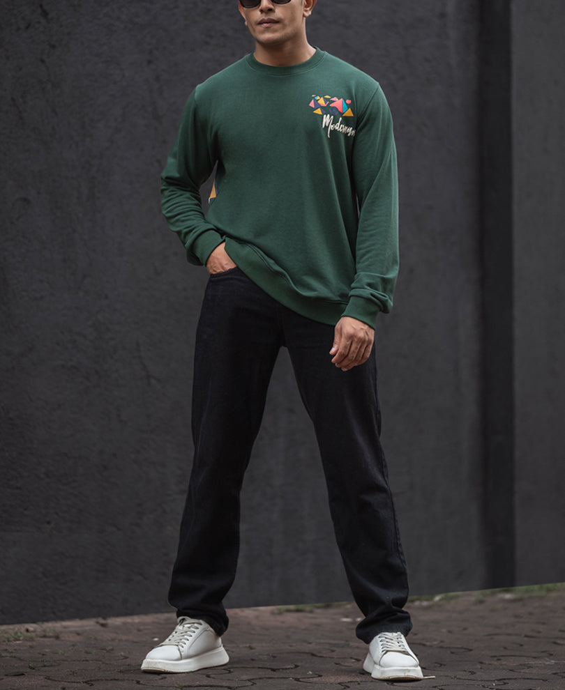 Green Regular Fit Full Sleeves Printed T-Shirt