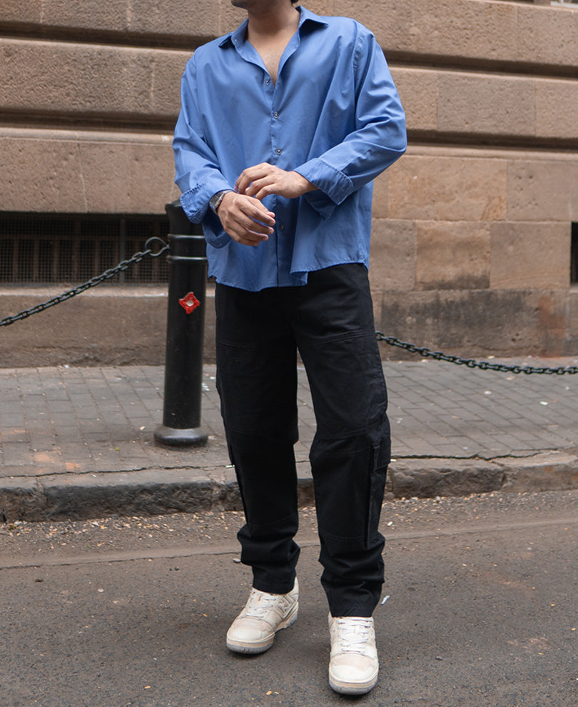Black Regular Fit Cotton Cargo Pant