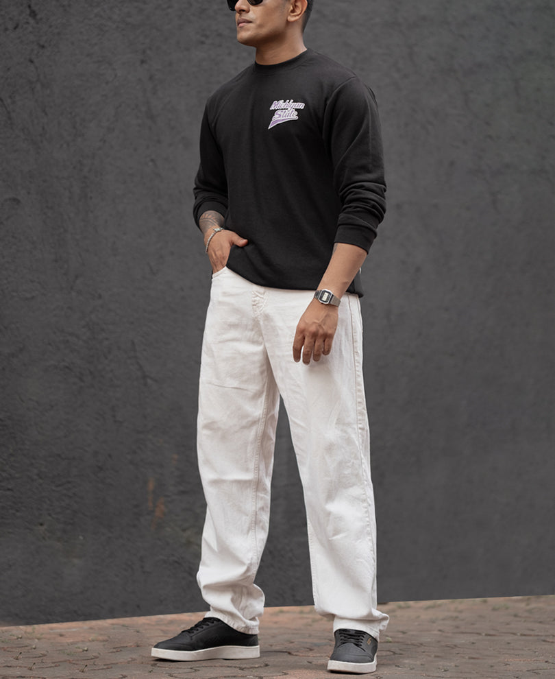 Black Printed Regular Fit Full Sleeves T-Shirt.