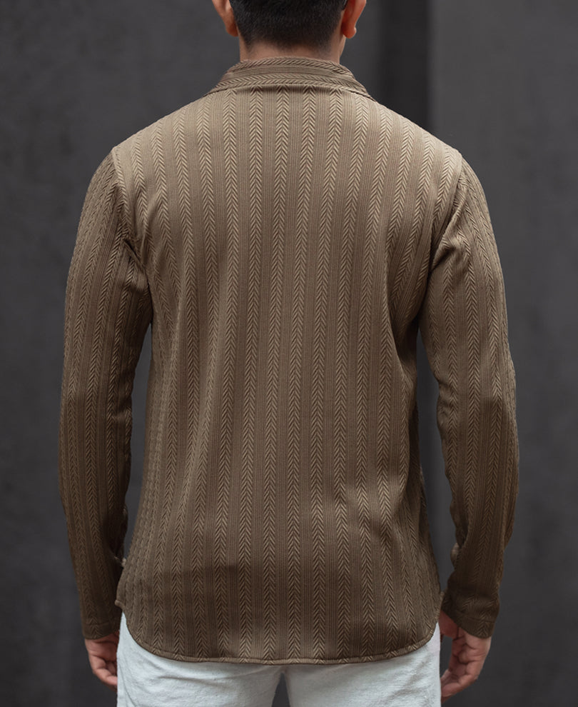 Brown Structured Regular Fit Full Sleeves Shirt