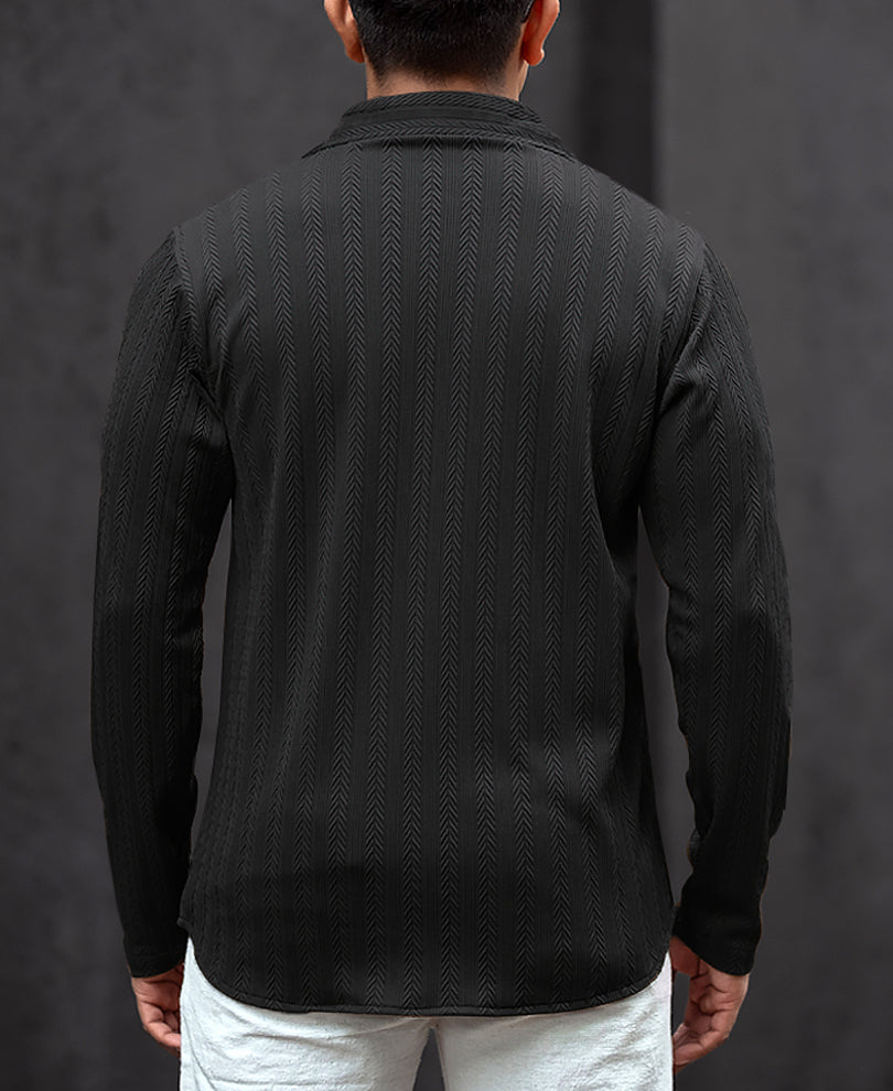 Black Structured Regular Fit Full Sleeves Shirt