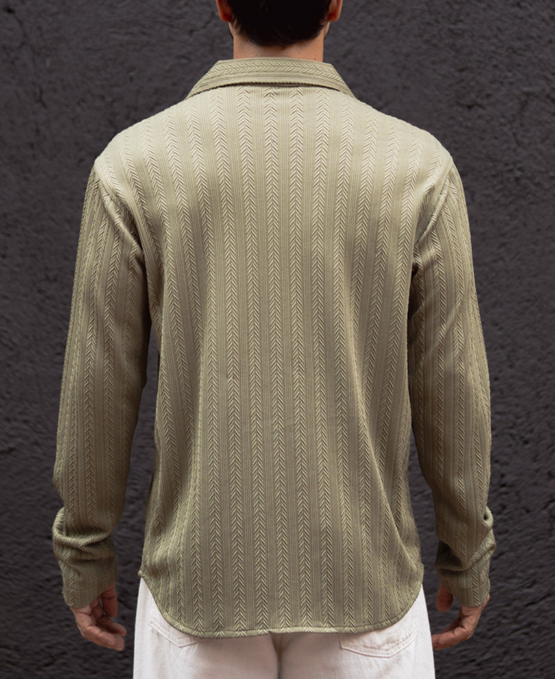 Olive Green Structured Full Sleeves Shirt