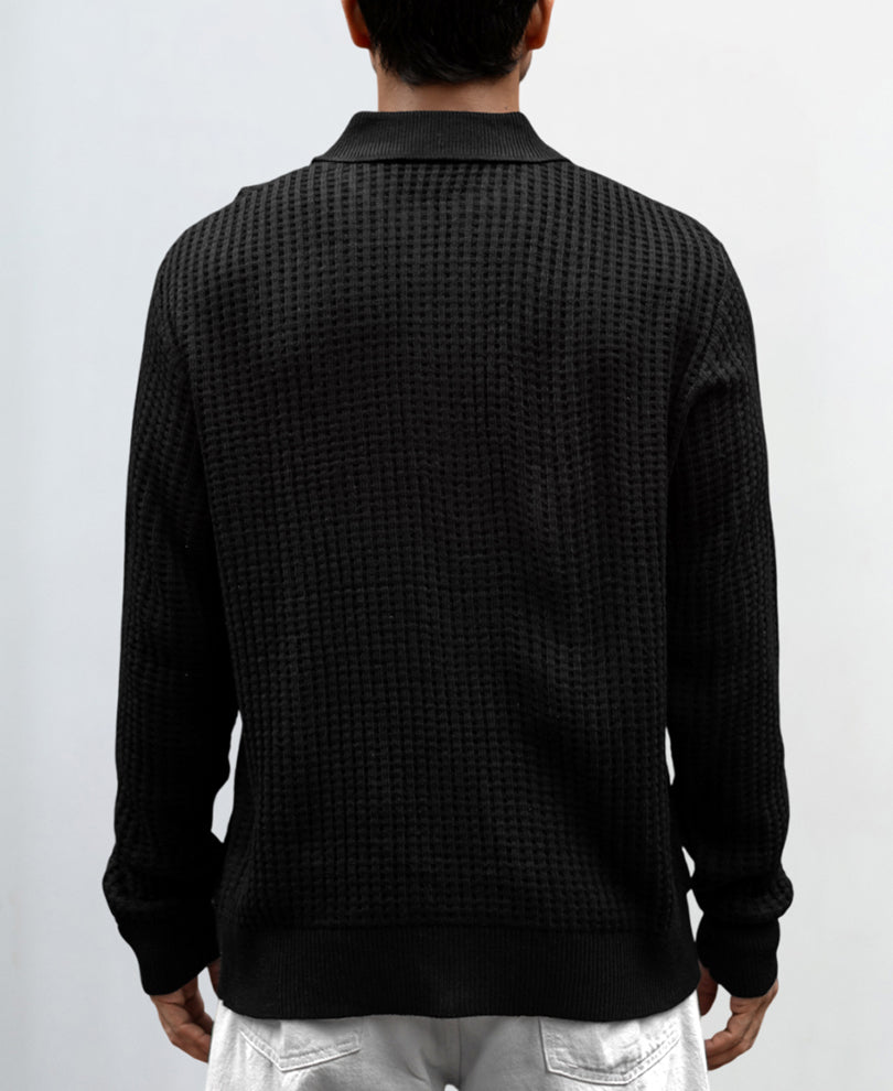 Black Knit Regular Fit Full Sleeves Tshirt