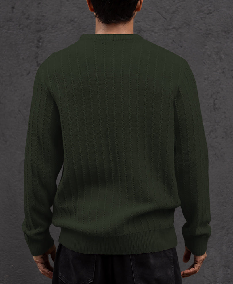 Green Regular Fit Structured Full Sleeves T-Shirt