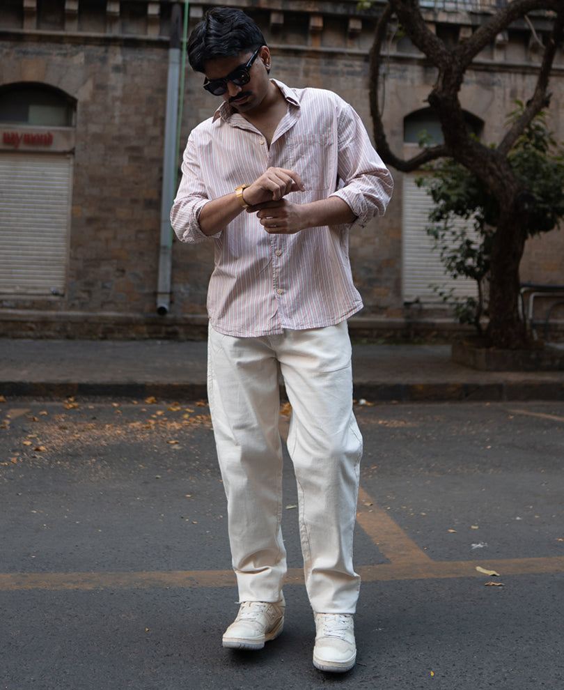 Cream Regular Fit Cotton Pant