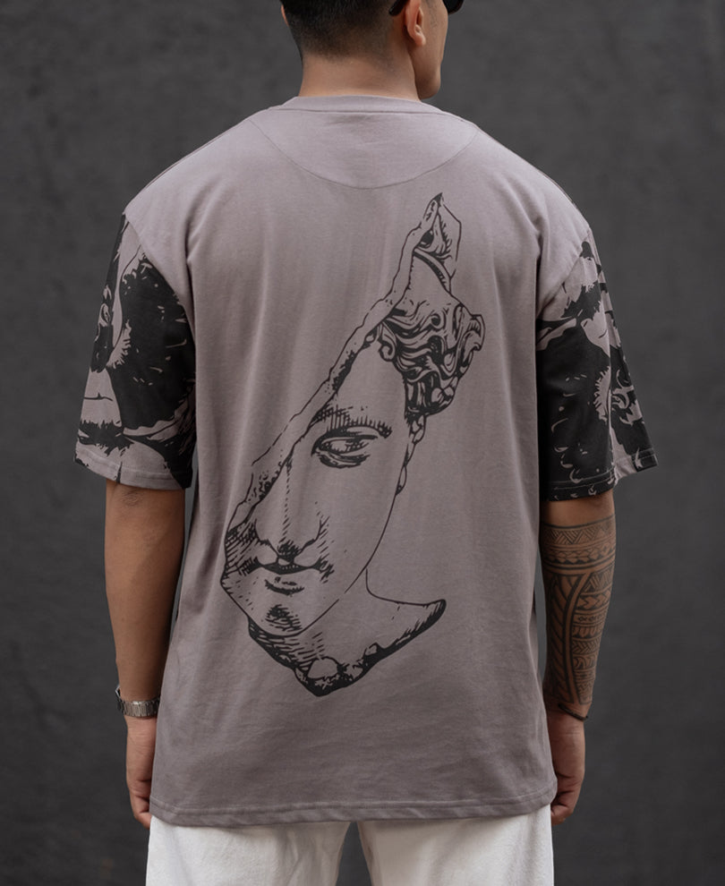 Grey Printed Oversized T-Shirt