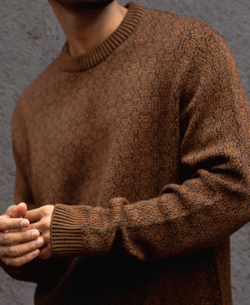 Brown Regular Fit Full Sleeves Round Neck Sweater